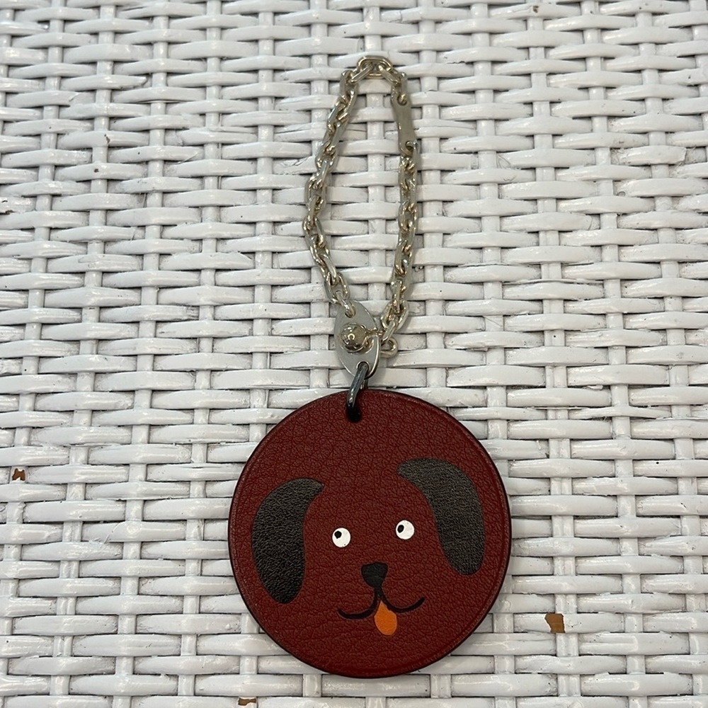 HERMES brown leather dog and silver bag charm or key chain